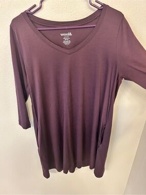 wool& Merino V-Neck Willow Dress in Marionberry purple L